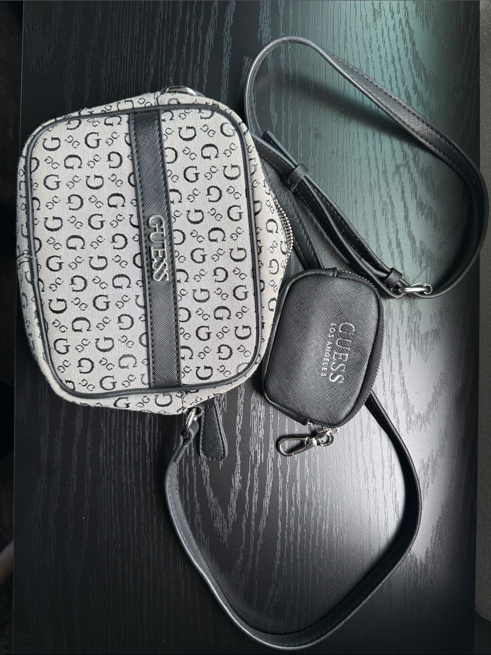 GUESS Black and Gray Logo Crossbody with Detachable Coin Pouch